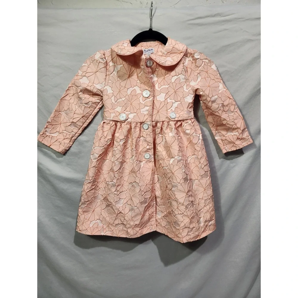 Bluberi Boulevard Girls Pink Swing Coat‎ Size 5 Textured Jacquard Valentines Day